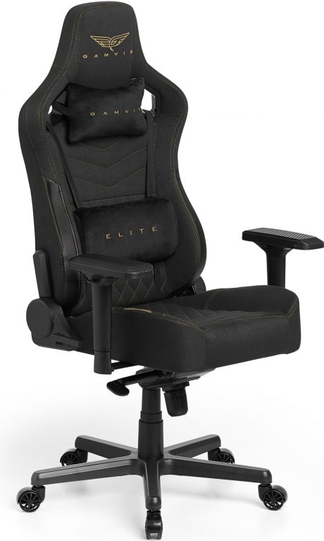 Gamvis ELITE 2.0 XL Fabric Gaming Chair – Black/Royal Gold