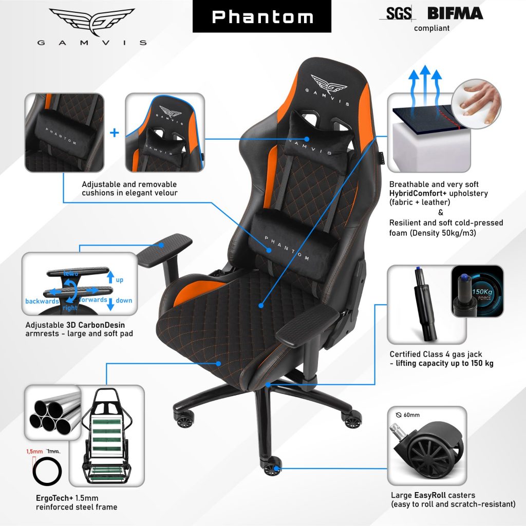 Gamvis PHANTOM Fabric Gaming Chair - Black/Orange